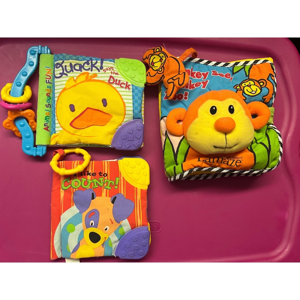 Lamaze Baby Connection Soft Activity Book Lot Monkey Animal Sounds Counting 3pc